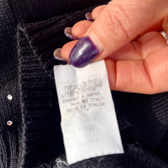 Auc Moschno Rhinestones embellished Lana Wool Black cardigan S - Picture 12 of 14